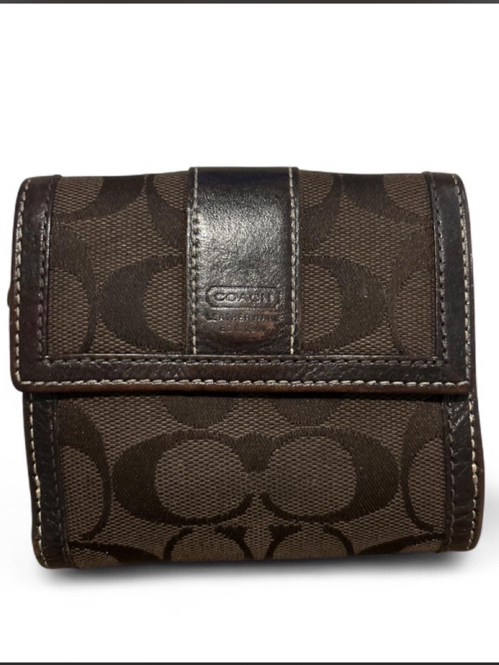 Vintage Coach Brown Signature Canvas Wallet with Leather Trim